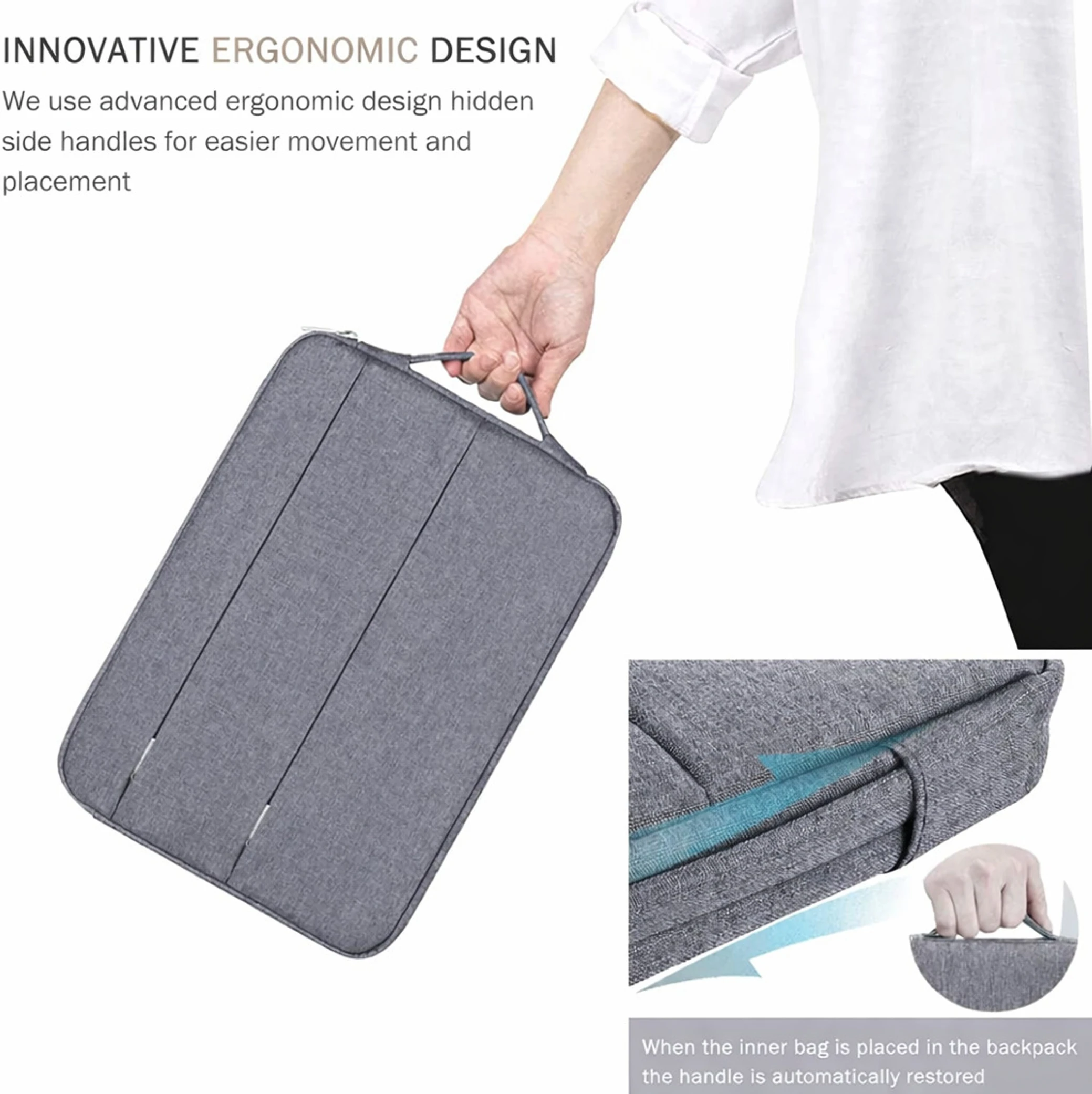 Rajindras Laptop case sleeve with handle, fits 15–16" laptops, MacBook, HP, Asus. Waterproof Laptop Sleeve/Cover (Grey, 16 L) - Image 4