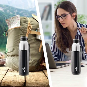 MILTON Kool Glossy 600 Insulated Inner Pet Water Bottle, 1 Piece, Black 570 ml Plastic Bottle (Pack of 1, Black)